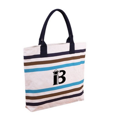 Multicolor Striped Canvas Tote Bag