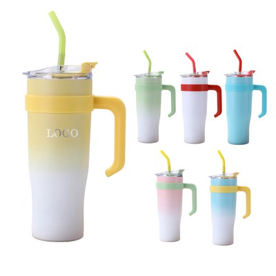 40oz Dual-Tone Insulated Travel Mug With Handle and Straw